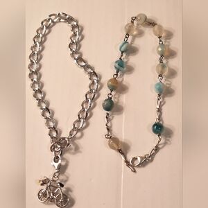 925 Silver Bracelets One With Bicycle Charm Other With Cristals